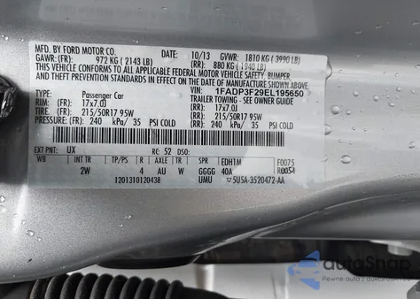 2014 Ford Focus Se из США, поврежденный, VIN 1FADP3F29EL195650